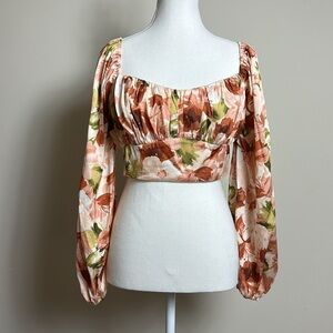 Abercrombie &‎ Fitch Cropped Floral Satin Blouse